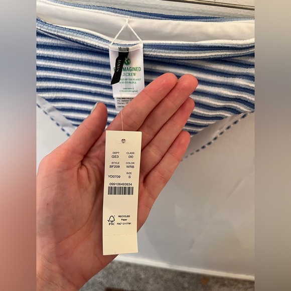 J. Crew Textured high-rise bikini bottom in stripe Retro White Blue Small NWT - Picture 4 of 4